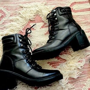 Marc Fisher heeled combat boots. Worn once. Black moto lace-up.